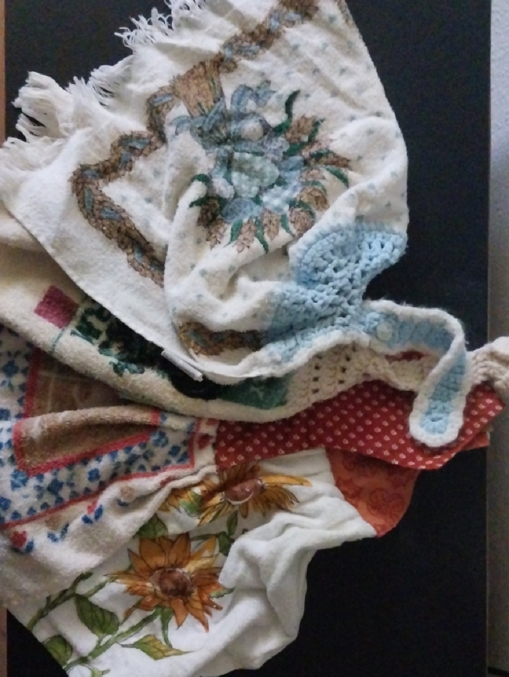 Vintage Floral & Crocheted Decorative Tie Towels - Assorted Colors